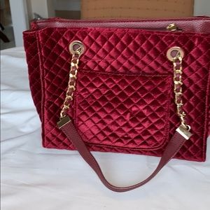 Burgundy Suede Tote with Gold detail.